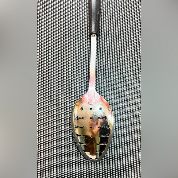 Vintage EKCO USA Metal Slotted Keyhole Serving Spoon 12" Black Corn Cob Handle - Picture 6 of 6